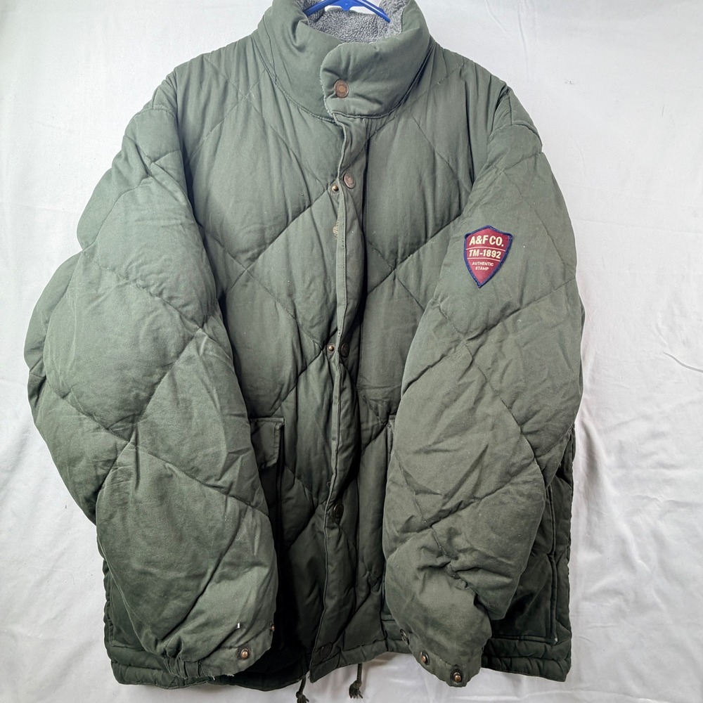 Abercrombie & Fitch Vintage Down Puffer Jacket Green Quilted TM-1892 Mens Large